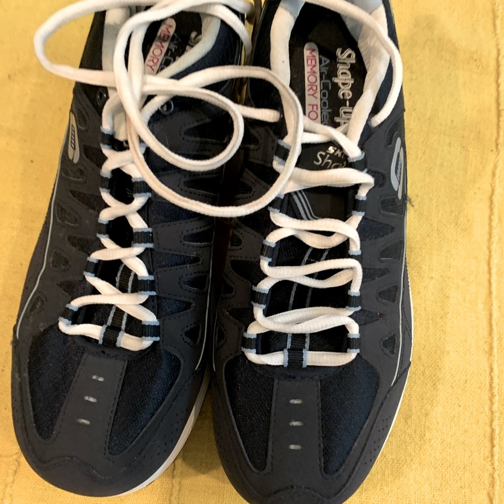 Women Skechers Shape Up Navy Sneakers, Size 10